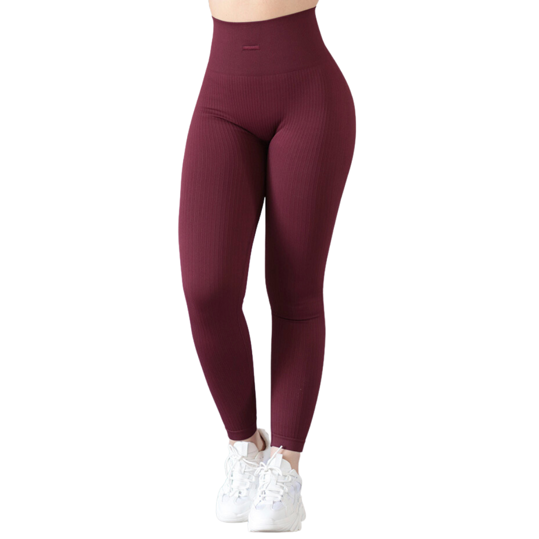 Leggings Deportivos para Mujer Fitness: Efecto Básico, Cintura Alta, Textil Lycra Transpirable Texturizado con Relieves, Color Tinto | Adriana Olimpo