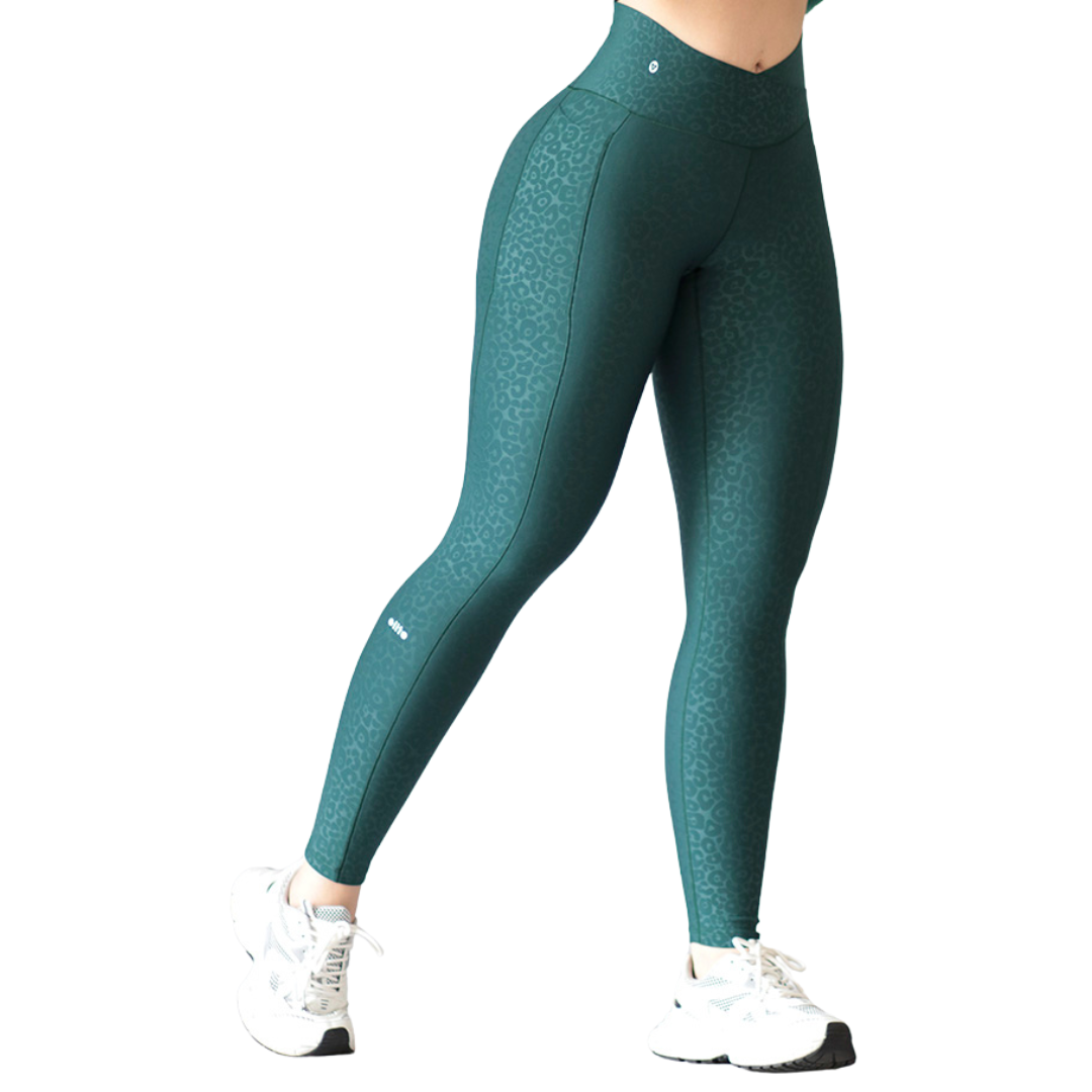 Leggings Deportivos para Mujer Fitness: Efecto Básico, Cintura Alta, Con Bolsillos Laterales, Textil Lycra Transpirable con Relieve de Print, Color Verde | Adriana Olimpo