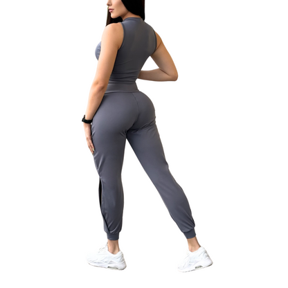 Pans Deportivos para Mujer Fitness: Efecto Básico, Cintura Alta, Con Bolsillos Laterales, Textil Lycra Transpirable con Acabado Liso, Color Gris | Adriana Olimpo