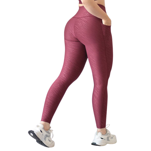 Leggings Deportivos para Mujer Fitness: Efecto Básico, Cintura Alta, Con Bolsillos Laterales, Textil Lycra Transpirable con Relieve Zebra, Color Tinta | Adriana Olimpo