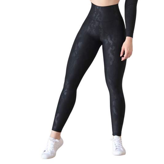 Leggings Deportivos para Mujer Fitness: Efecto Push Up, Cintura Alta, Textil Lycra Transpirable Texturizado con Relieves de Army, Color Negro | Adriana Olimpo