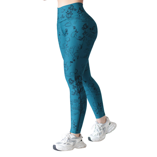 Leggings Deportivos para Mujer Fitness: Efecto Básico, Cintura Alta, Con Bolsillos Laterales, Textil Lycra Transpirable con Acabado Liso Mickey Mose, Color Azul Turquesa| Adriana Olimpo