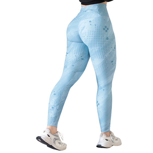 Leggings Deportivos para Mujer Fitness: Efecto Push Up, Cintura Alta, Textil Lycra Transpirable con Acabado Liso, Color Azul Piedra | Adriana Olimpo