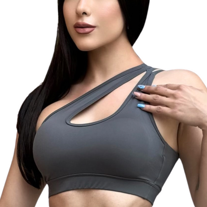 Top para Mujer Fitness: Efecto Alto Impacto, Ajuste Perfecto, Textil Liso Transpirable, Color Gris Luna | Adriana Olimpo