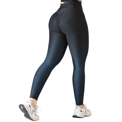 Leggings Deportivos para Mujer Fitness: Efecto Push Up, Cintura Alta, Textil Lycra Transpirable Texturizado con Relieves Mandala, Color Azul Degradado | Adriana Olimpo