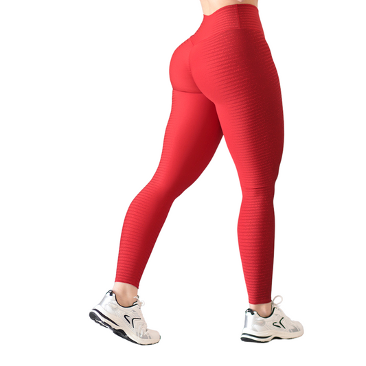 Leggings Deportivos para Mujer Fitness: Efecto Push Up, Cintura Alta, Textil Lycra Transpirable con Acabado Liso Líneas, Color Rojo | Adriana Olimpo