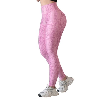 Leggings Deportivos para Mujer Fitness: Efecto Push Up, Cintura Alta, Textil Lycra Transpirable con Acabado Liso Reptil, Color Rosa | Adriana Olimpo