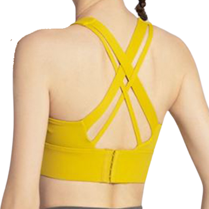 Top para Mujer Fitness: Efecto Alto Impacto, Textil Liso, Transpirable, Con Broches, Amarillo | Adriana Olimpo