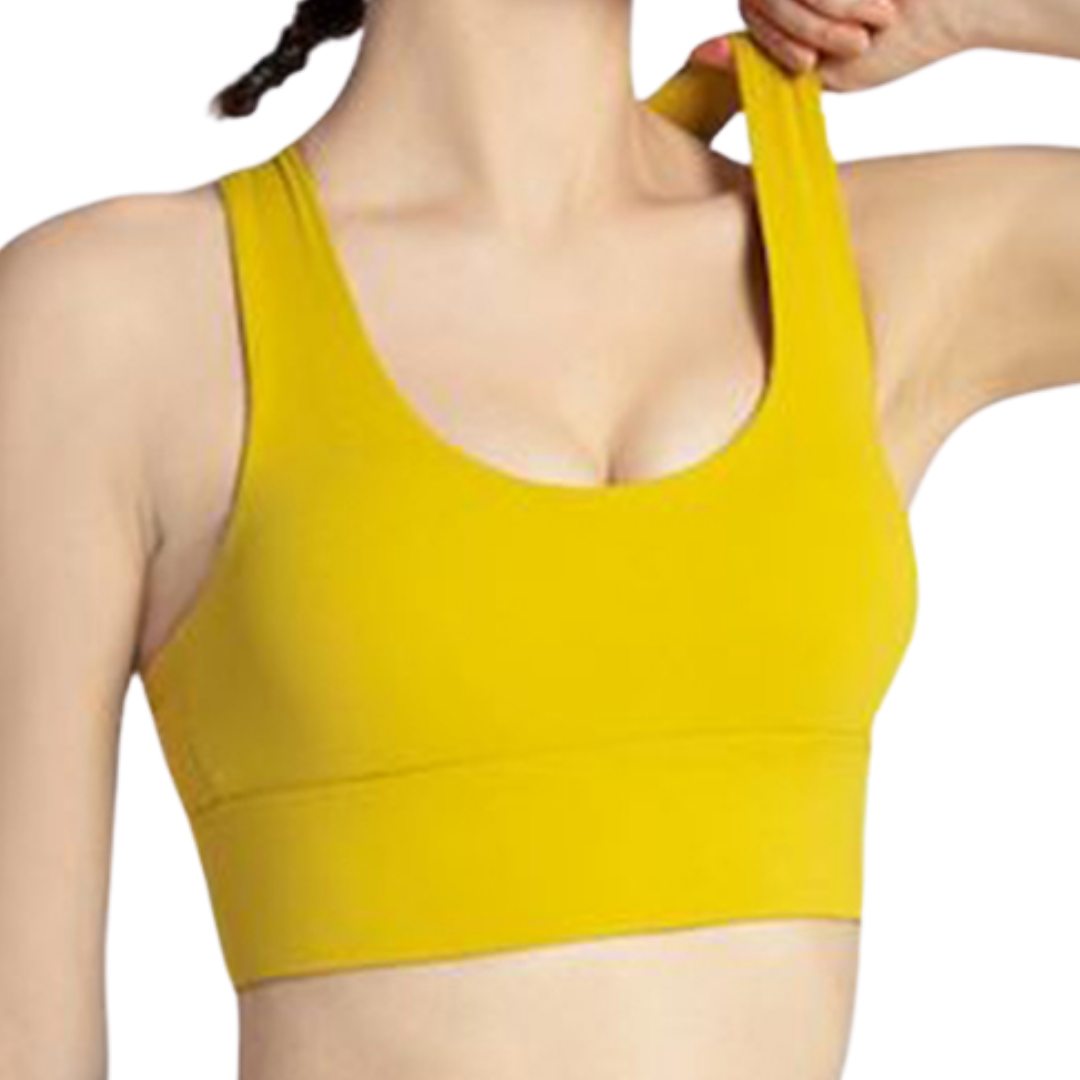 Top para Mujer Fitness: Efecto Alto Impacto, Textil Liso, Transpirable, Con Broches, Amarillo | Adriana Olimpo