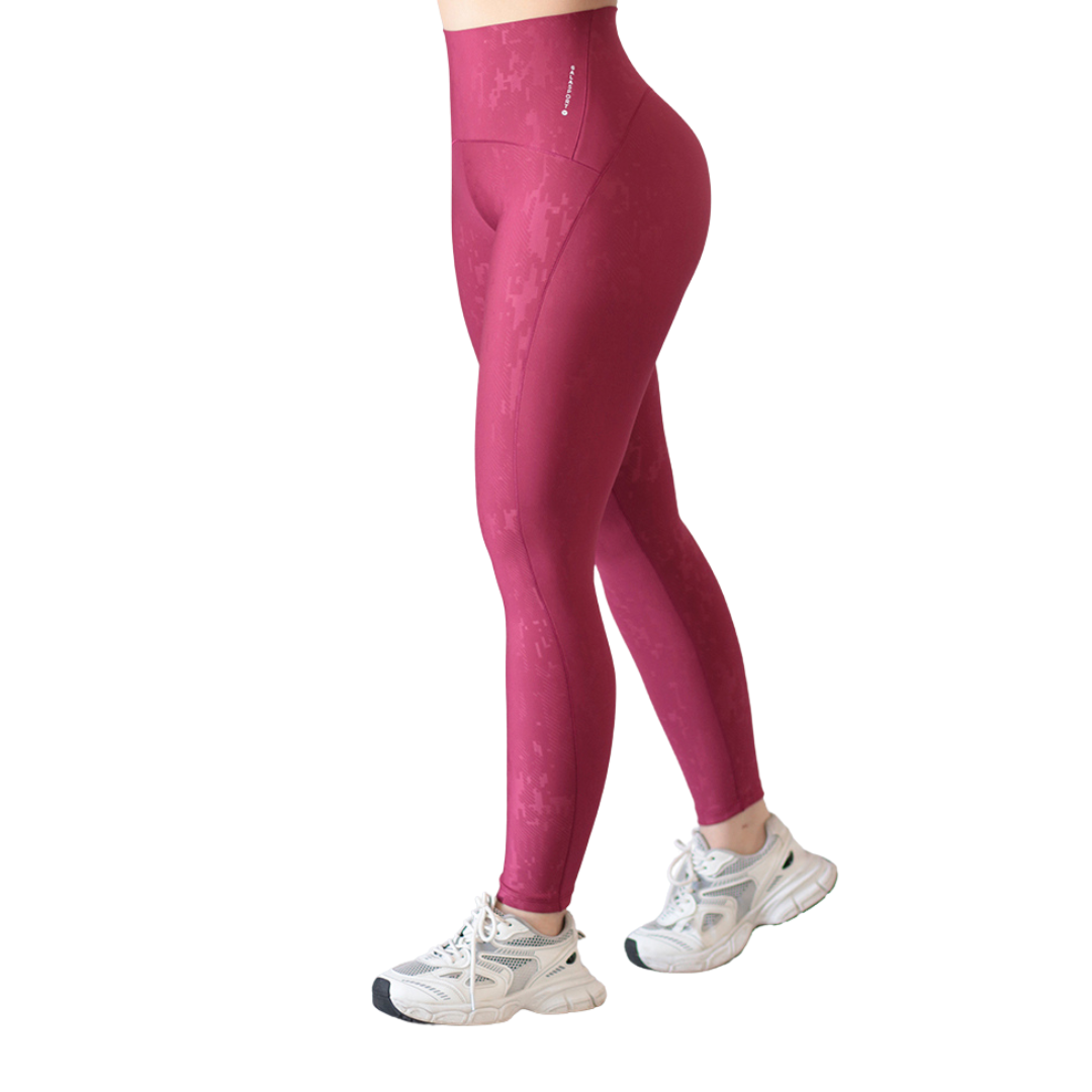 Leggings Deportivos para Mujer Fitness: Efecto Basico, Cintura Alta, Textil Lycra Transpirable con Relieves Camu,  Color Fucsia | Adriana Olimpo