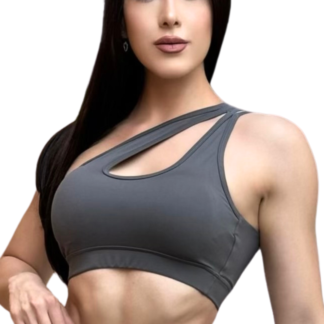 Top para Mujer Fitness: Efecto Alto Impacto, Ajuste Perfecto, Textil Liso Transpirable, Color Gris Luna | Adriana Olimpo