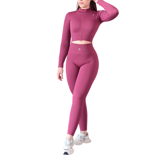 Enterizo Deportivos para Mujer Fitness: Efecto Push Up, Cintura Alta, Textil Lycra Transpirable Texturizado con Relieves de Lineas, Fucsia | Adriana Olimpo