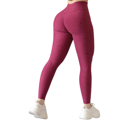 Leggings Deportivos para Mujer Fitness: Efecto Push Up, Cintura Alta, Textil Lycra Transpirable con Acabado Liso Splash, Tinto | Adriana Olimpo