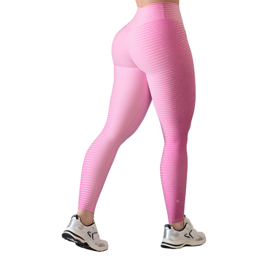 Leggings Deportivos para Mujer Fitness: Efecto Push Up, Cintura Alta, Textil Lycra Transpirable con Acabado Liso Líneas, Color Rosa Baby| Adriana Olimpo