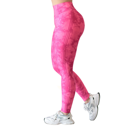 Leggings Deportivos para Mujer Fitness: Efecto Básico, Cintura Alta, Textil Lycra Transpirable con Acabado Liso tie, Color Pink | Adriana Olimpo