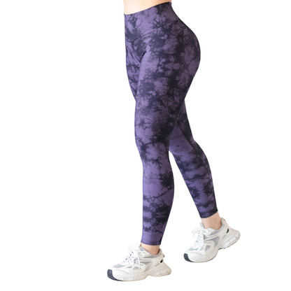 Leggings Deportivos para Mujer Fitness: Efecto Básico, Cintura Alta, Con Bolsillos Laterales, Textil Lycra Transpirable con Acabado Liso Tie Day, Color Lila | Adriana Olimpo