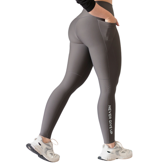 Leggings Deportivos para Mujer Fitness: Efecto Básico, Cintura Alta, Con Bolsillos Laterales, Textil Lycra Transpirable con Acabado Liso, Color Gris | Adriana Olimpo