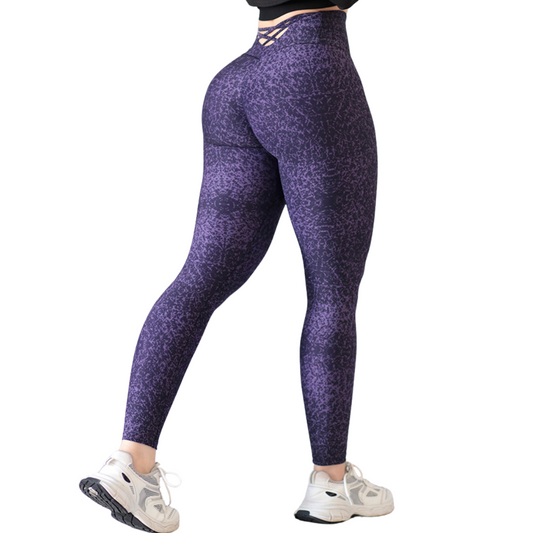 Leggings Deportivos para Mujer Fitness: Efecto Push Up, Cintura Alta, Textil Lycra Transpirable con Acabado Liso, Color Morado | Adriana Olimpo