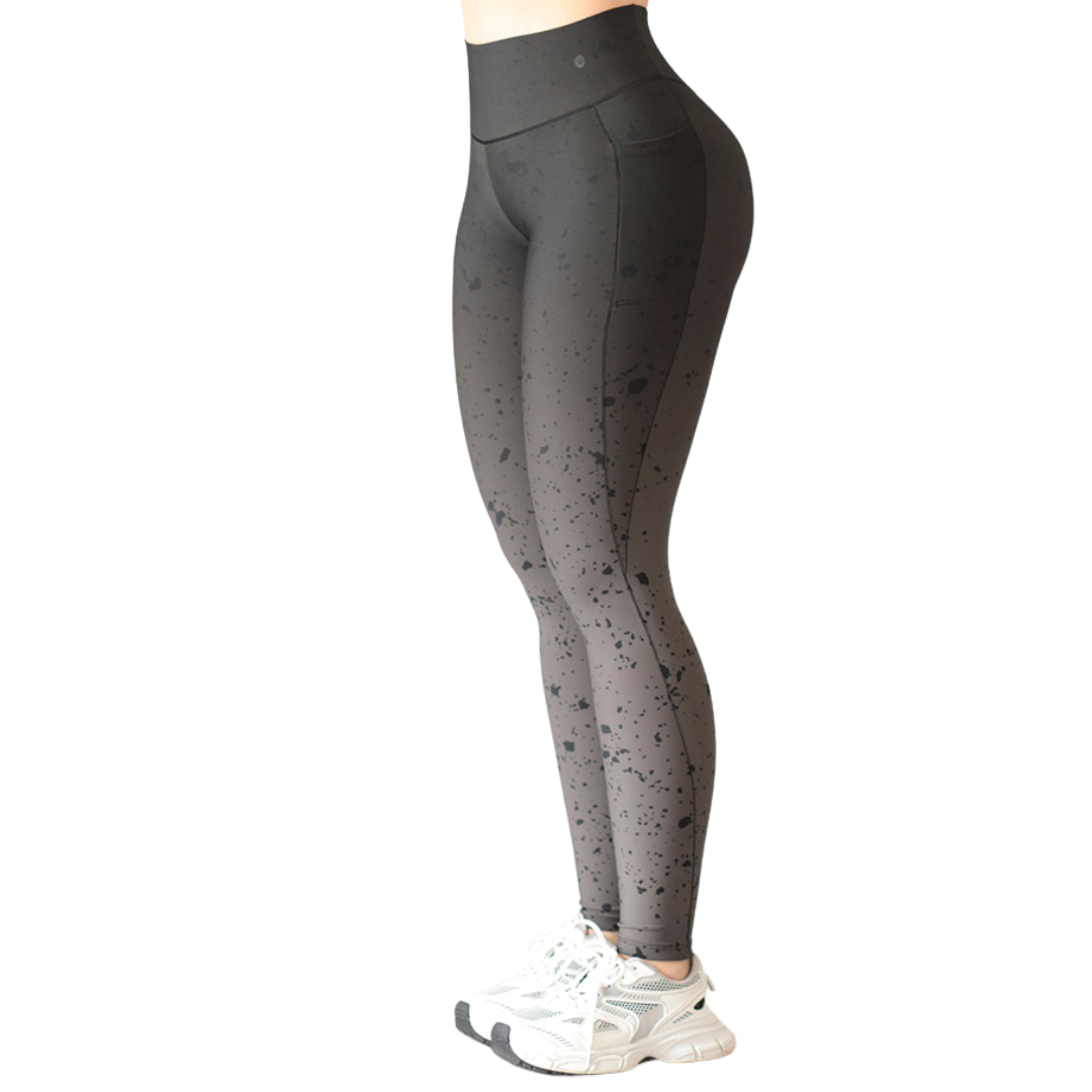 Leggings Deportivos para Mujer Fitness: Efecto Básico, Cintura Alta, Con Bolsillos Laterales, Textil Lycra Transpirable con Acabado Liso Degradado, Color Gris | Adriana Olimpo