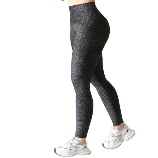 Leggings Deportivos para Mujer Fitness: Efecto Básico, Cintura Alta, Textil Lycra Transpirable con Acabado Liso Chispeado, Color Gris | Adriana Olimpo