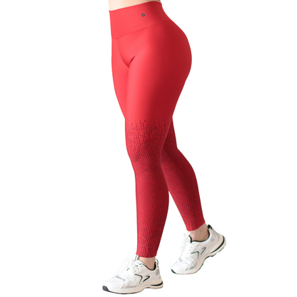 Leggings Deportivos para Mujer Fitness: Efecto Push Up, Cintura Alta, Textil Lycra Transpirable con Acabado Liso Degradado Puntitos, Color Rojo-Negro | Adriana Olimpo