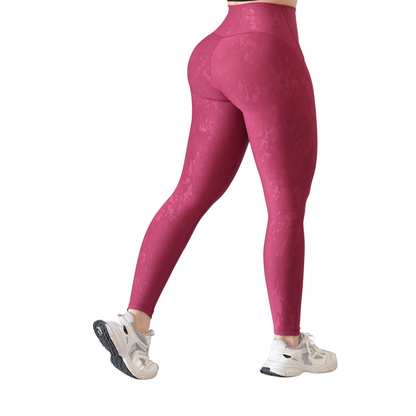 Leggings Deportivos para Mujer Fitness: Efecto Basico, Cintura Alta, Textil Lycra Transpirable con Relieves Camu,  Color Fucsia | Adriana Olimpo