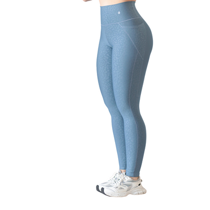 Leggings Deportivos para Mujer Fitness: Efecto Básico, Cintura Alta, Con Bolsillos Laterales, Textil Lycra Transpirable con Relieves Print, Color Azul| Adriana Olimpo