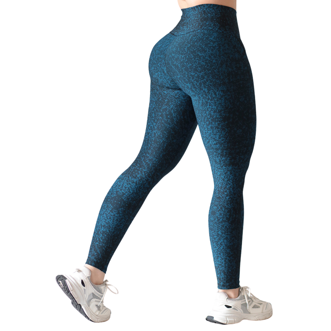 Leggings Deportivos para Mujer Fitness: Efecto Básico, Cintura Alta, Textil Lycra Transpirable con Acabado Liso Chispeado, Color Azul | Adriana Olimpo