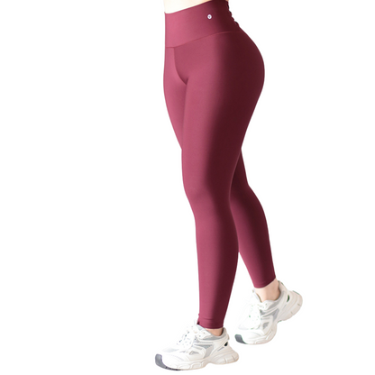 Leggings Deportivos para Mujer Fitness: Efecto Push Up, Cintura Alta, Textil Lycra Transpirable con Acabado Liso, Color Tinto | Adriana Olimpo