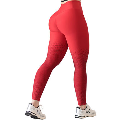 Leggings Deportivos para Mujer Fitness: Efecto Push Up, Cintura Alta, Textil Lycra Transpirable con Acabado Liso Degradado Puntitos, Color Rojo-Negro | Adriana Olimpo