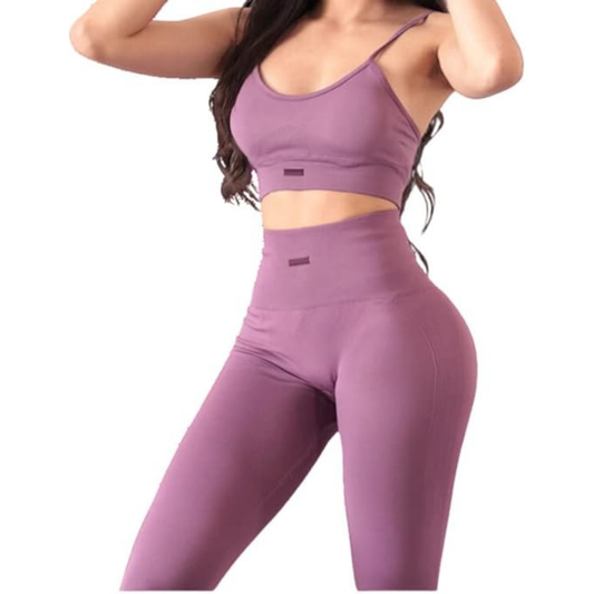 Conjunto Deportivos para Mujer Fitness: Efecto Push Up, Cintura Alta, Textil Lycra Transpirable Texturizado con Relieves, Color Rosa | Adriana Olimpo