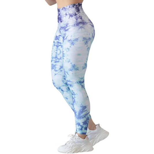 Leggings Deportivos para Mujer Fitness: Efecto Básico, Cintura Alta, Textil Lycra Transpirable con Acabado Liso, Color Azules Tie | Adriana Olimpo