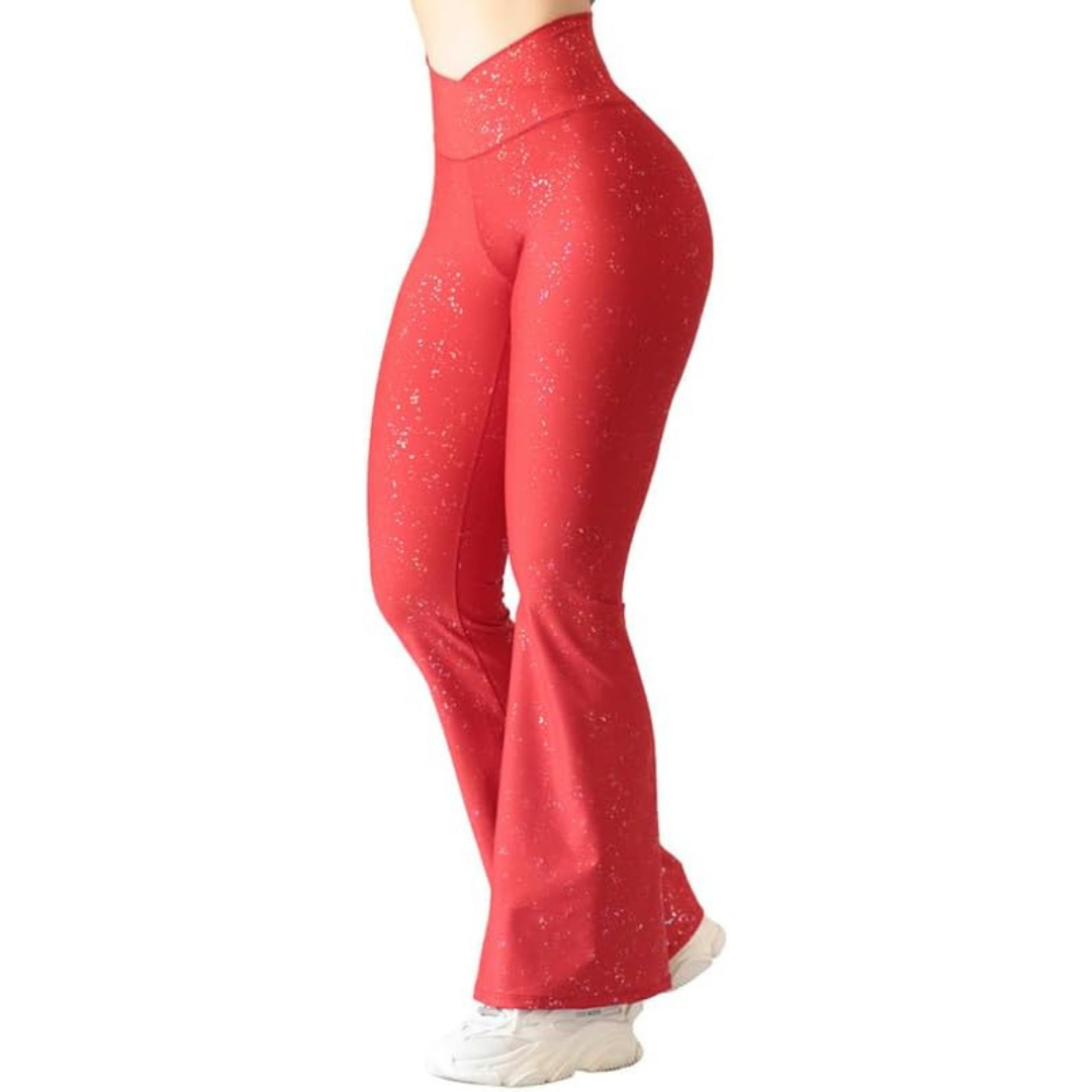 Leggings Deportivos para Mujer Fitness: Efecto Básico, Cintura Alta, Textil Lycra Transpirable con Destellos ✨ y Relieves Splash, Red | Adriana Olimpo