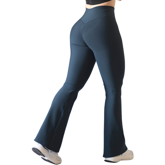 Leggings Deportivos para Mujer Fitness: Efecto Push Up, Cintura Alta, Textil Lycra Transpirable con Acabado Liso, Color Azul Poeta| Adriana Olimpo