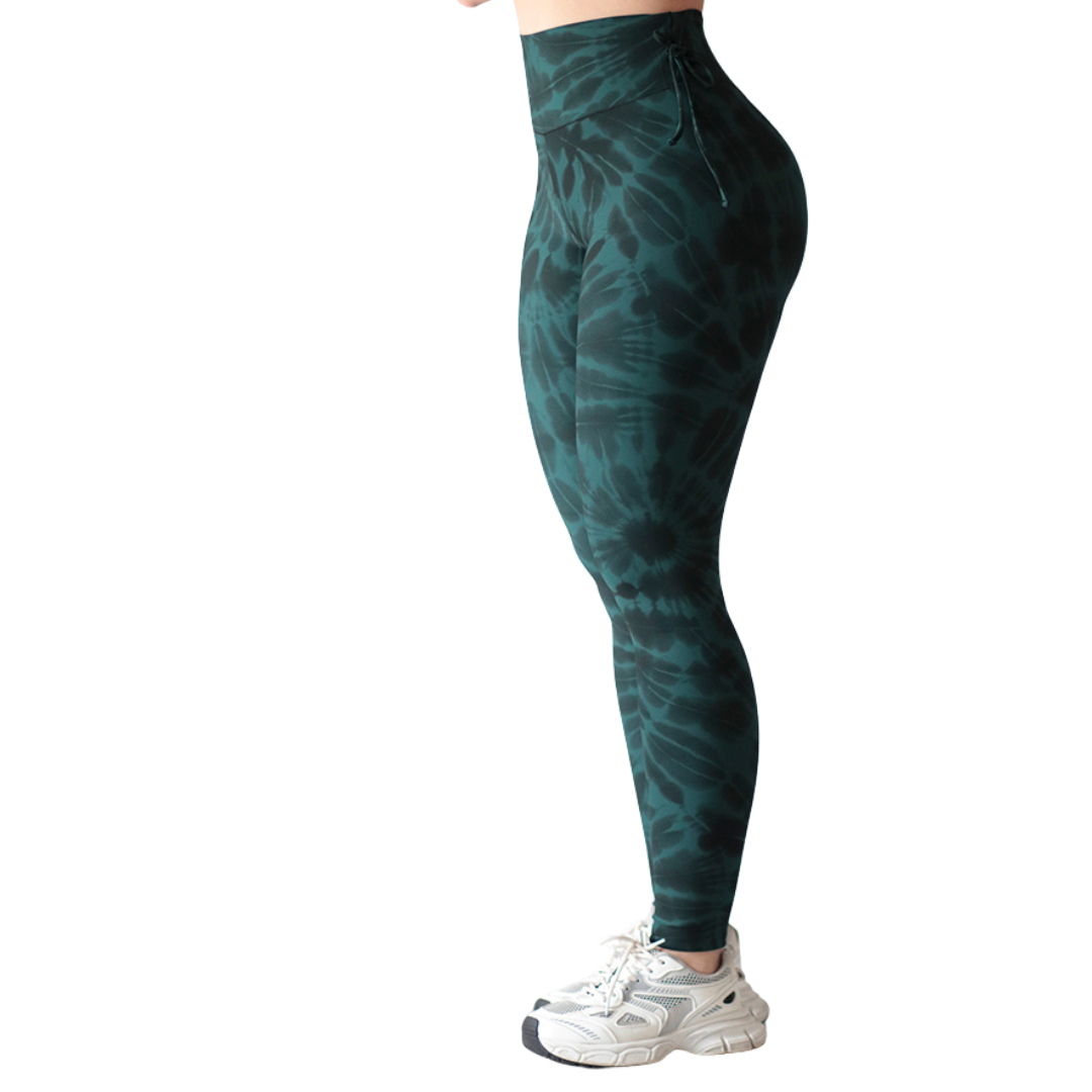 Leggings Deportivos para Mujer Fitness: Efecto Push Up, Cintura Alta, Textil Lycra Transpirable con Acabado Liso Tye, Color Verde | Adriana Olimpo