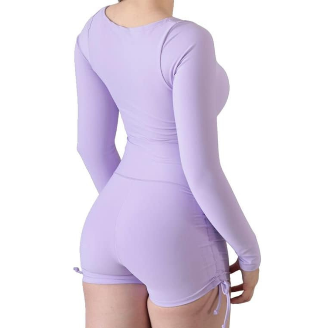 Enterizo Deportivos para Mujer Fitness: Efecto Básico, Tiro alto, Textil Lycra Transpirable con Acabado Liso, Color Lila | Adriana Olimpo