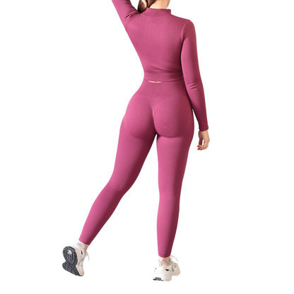 Conjunto Deportivos para Mujer Fitness:  Efecto Push Up, Cintura Alta, Textil Lycra Transpirable, Color Fucsia | Adriana Olimpo