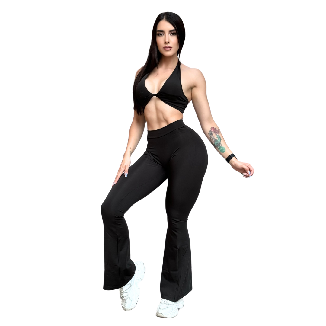 Top para Mujer Fitness: Twist Alto Impacto, Textil Liso, Transpirable, Color Negro| Adriana Olimpo