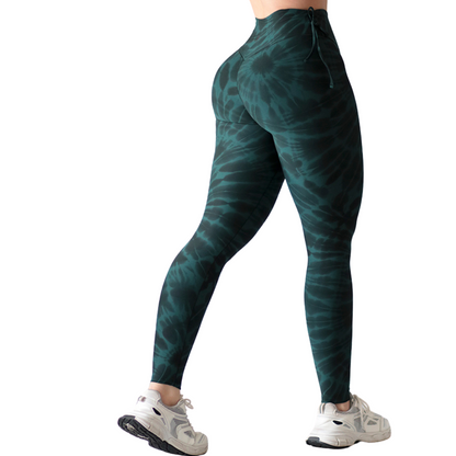 Leggings Deportivos para Mujer Fitness: Efecto Push Up, Cintura Alta, Textil Lycra Transpirable con Acabado Liso Tye, Color Verde | Adriana Olimpo