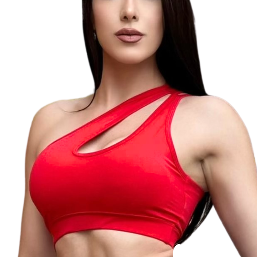 Top para Mujer Fitness: Efecto Alto Impacto, Ajuste Perfecto, Textil Liso Transpirable, Color Rojo | Adriana Olimpo