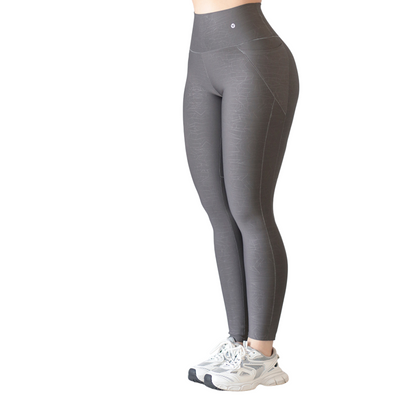 Leggings Deportivos para Mujer Fitness: Efecto Básico, Cintura Alta, Con Bolsillos Laterales, Textil Lycra Transpirable con Relieves Coco, Color Gris | Adriana Olimpo