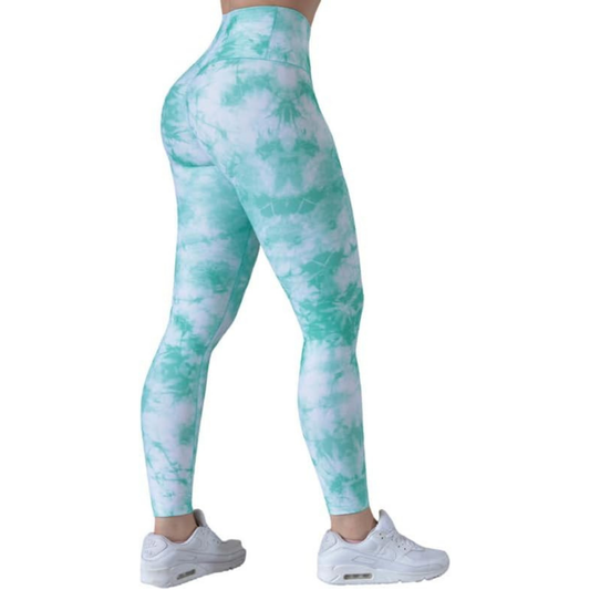 Leggings Deportivos para Mujer Fitness: Efecto Básico, Cintura Alta, Textil Lycra Transpirable con Acabado Liso, Verde Aqua Tie | Adriana Olimpo