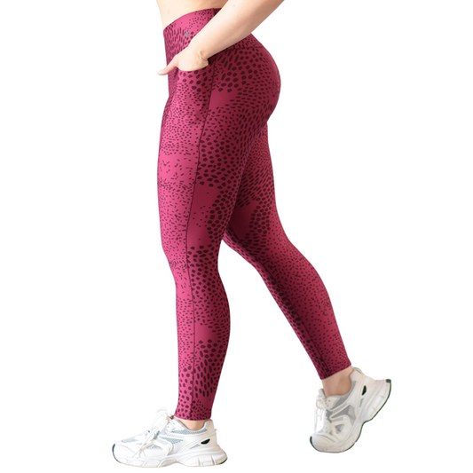 Leggings Deportivos para Mujer Fitness: Efecto Básico, Cintura Alta, Con Bolsillos Laterales, Textil Lycra Transpirable con Acabado Liso, Color Escarlata  | Adriana Olimpo