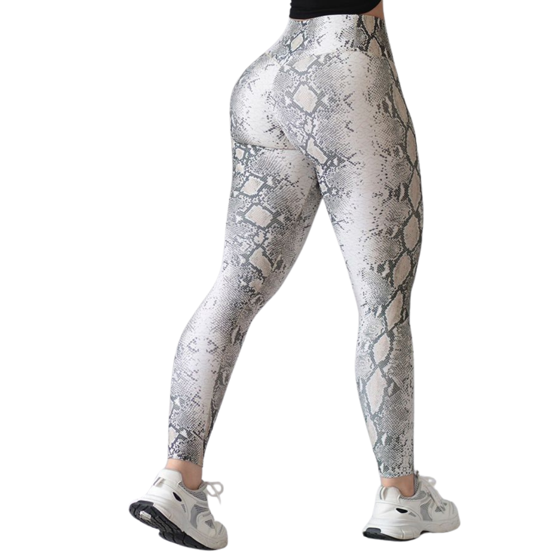 Leggings Deportivos para Mujer Fitness: Efecto Push Up, Cintura Alta, Textil Lycra Transpirable con Acabado Liso, Beige Reptil  | Adriana Olimpo