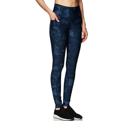 Leggings Deportivos para Mujer Fitness: Efecto Básico, Cintura Alta, Con Bolsillos Laterales, Textil Lycra Transpirable con Acabado Liso Camu, Color Azul | Adriana Olimpo