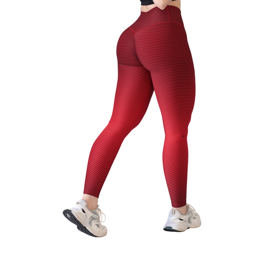 Leggings Deportivos para Mujer Fitness: Efecto Push Up, Cintura Alta, Textil Lycra Transpirable con Acabado Liso, Color Rojo Degradado | Adriana Olimpo