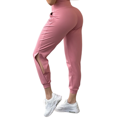 Pans Deportivos para Mujer Fitness: Efecto Básico, Cintura Alta, Con Bolsillos Laterales, Textil Lycra Transpirable con Acabado Liso, Color Palo de Rosa | Adriana Olimpo