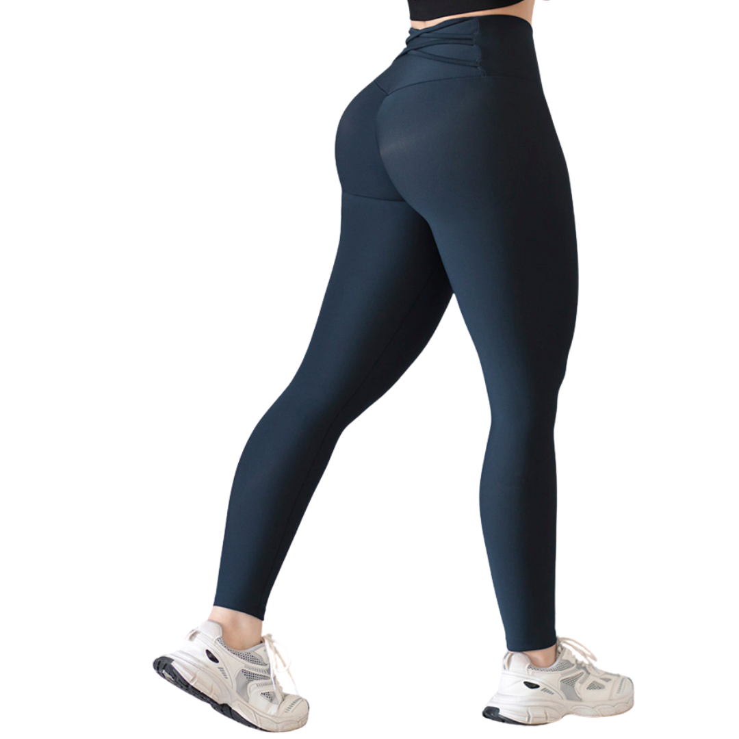 Leggings Deportivos para Mujer Fitness: Efecto Push Up, Cintura Alta, Textil Lycra Transpirable con Acabado Liso, Color Azul Forty | Adriana Olimpo