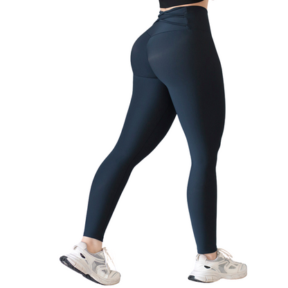 Leggings Deportivos para Mujer Fitness: Efecto Push Up, Cintura Alta, Textil Lycra Transpirable con Acabado Liso, Color Azul Forty | Adriana Olimpo