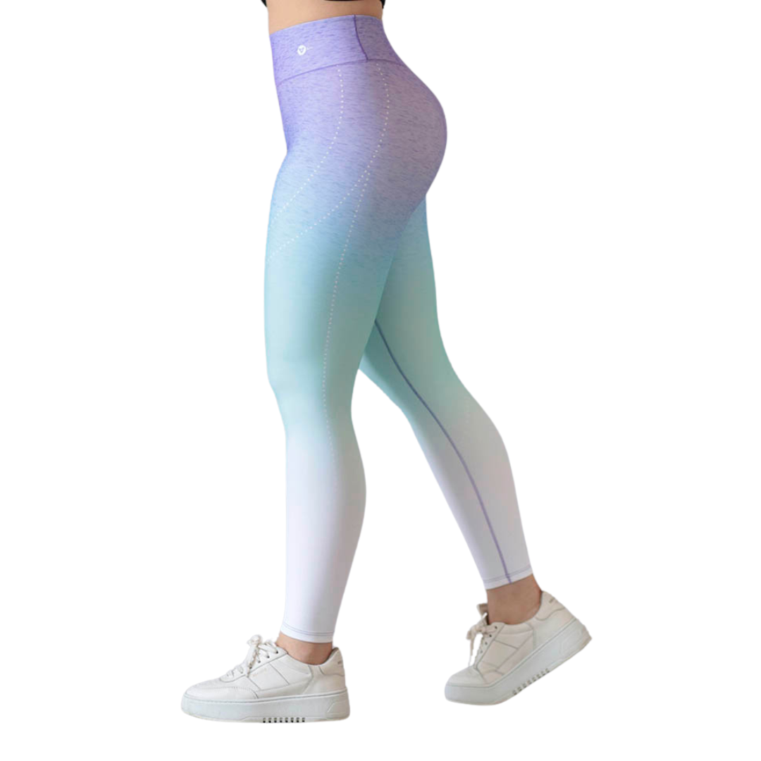 Leggings Deportivos para Mujer Fitness: Efecto Básico, Cintura Alta, Textil Lycra Transpirable con Acabado Liso Degradado, Tricolor | Adriana Olimpo